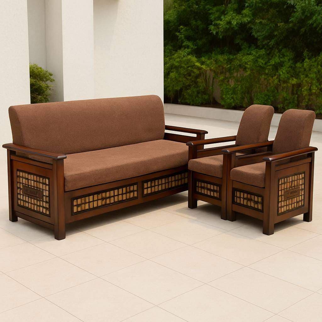 Premium 3+1+1 Wooden Lounge Set with Grid Detailing