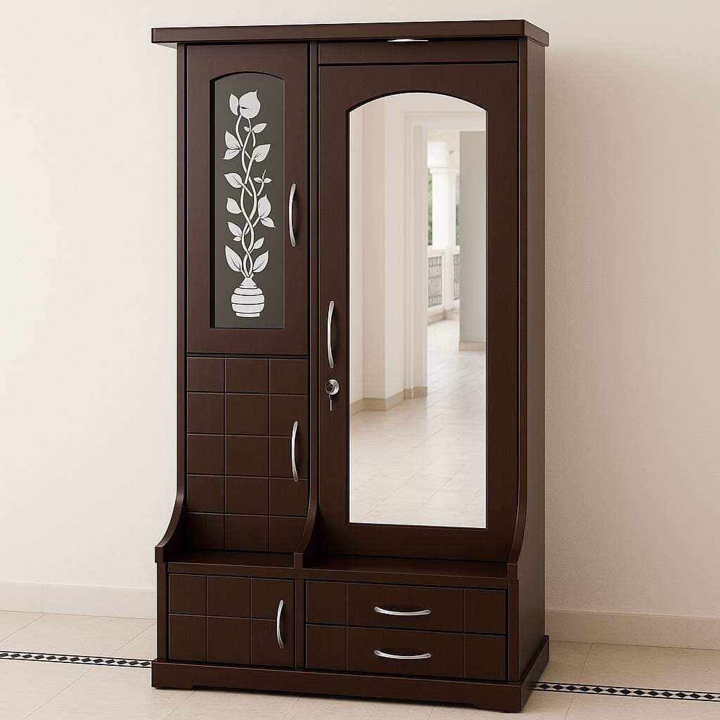 Classic Mahogany-Finish Dresser with Floral Etching
