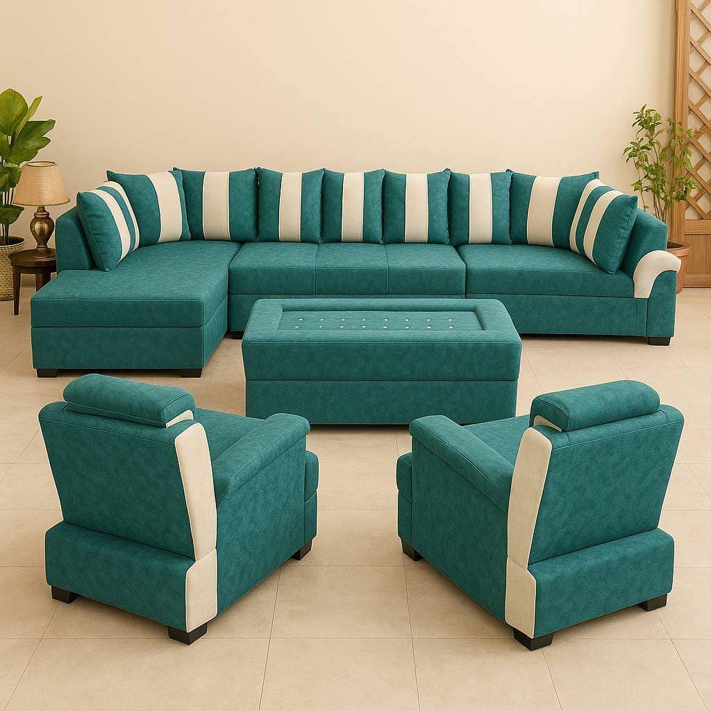Premium Teal Modular Sofa Set with Accent Chairs